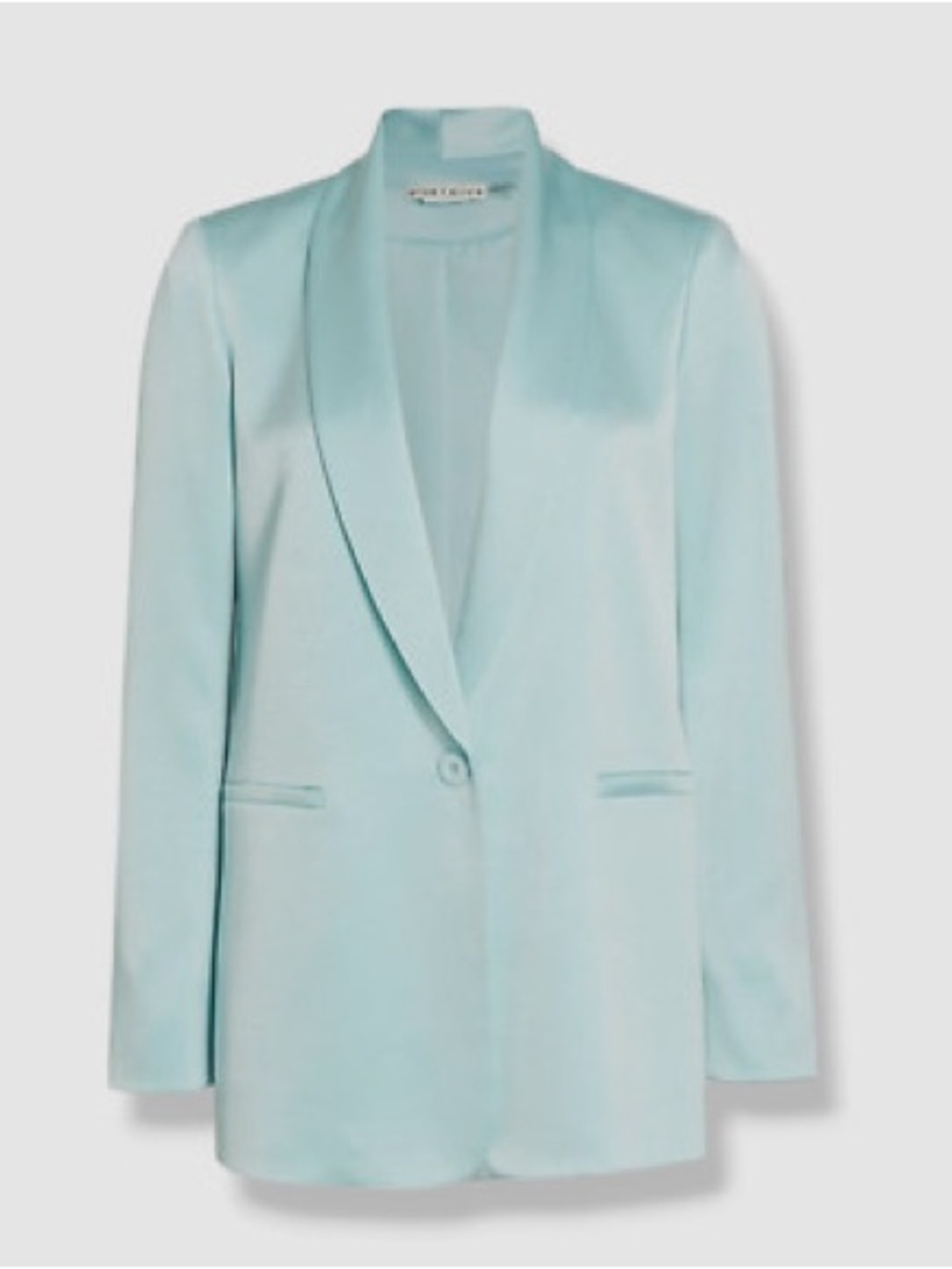 🩵 Alice + Olivia Yuriko Collar Boyfriend Satin Blazer in Powder Blue. Size 2.